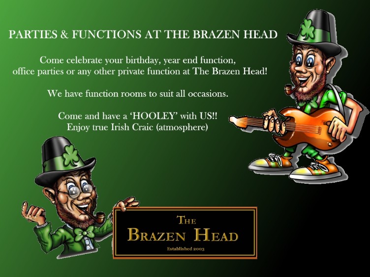 The Brazen Head Venue Menu